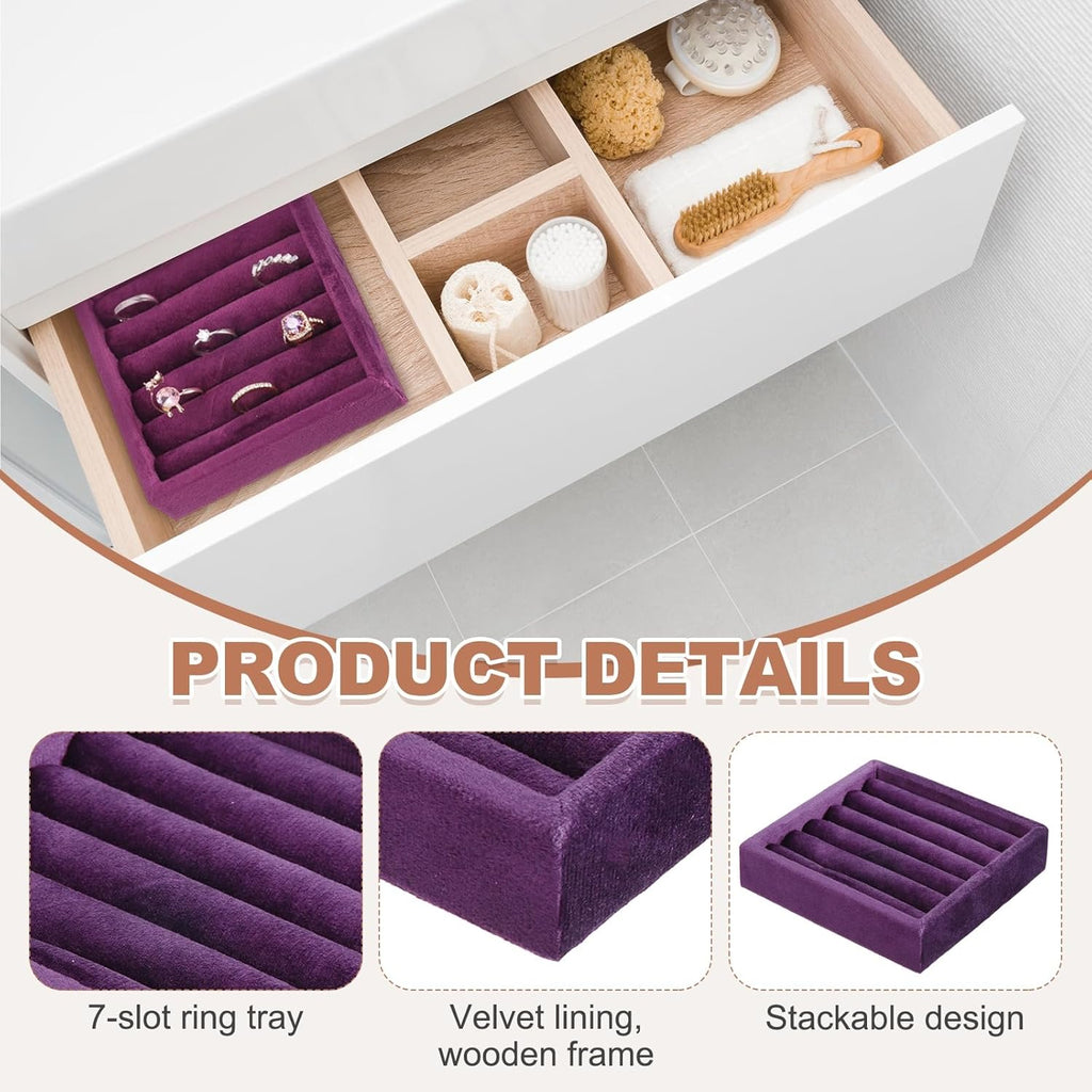 uxcell Stackable Jewelry Storage Tray, Jewelry Tray Drawer Organizer, Small Display Box for Earrings, Necklaces, Rings and Bracelets, Dark Purple