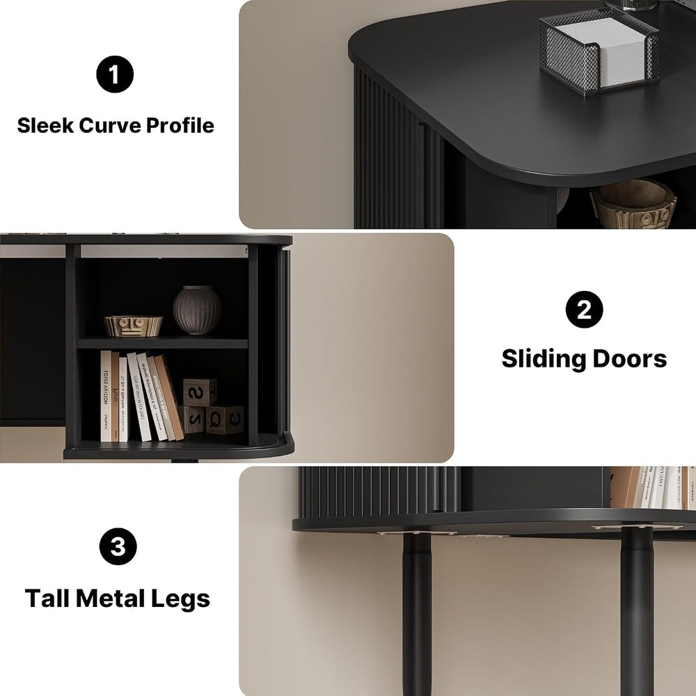 MAISONARIA 55" Modern Writing Desk with Storage, Wood Home Office Desk w...