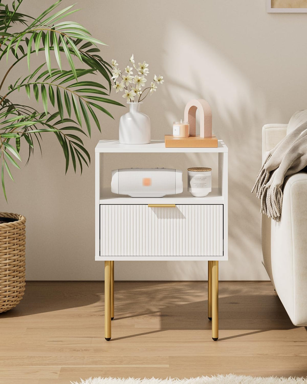 Aienvey Night Stand, Modern Nightstand with Drawers, Bedside Table, Gold Smal...