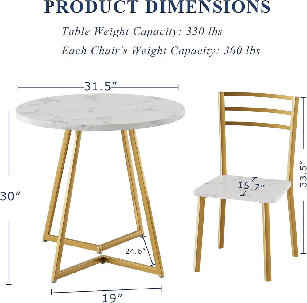 VECELO Small Round Dining Table Set for 2, Wood Tabletop with Strong Metal Fr...