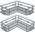 Nieifi Adhesive Corner Shower Caddy Shelf Basket Rack with Hooks, Rust Proof Stainless Steel Bathroom Shelf Shampoo Holder No Drilling (Gray)