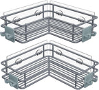 Nieifi Adhesive Corner Shower Caddy Shelf Basket Rack with Hooks, Rust Proof Stainless Steel Bathroom Shelf Shampoo Holder No Drilling (Gray)