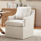 VKNOW Upholstered Dining Chairs Set of 4, Modern Kitchen Chairs Dinner Chairs with 4 Casters, Chenille Armchair for Bedroom Reading Room Living Room, Beige