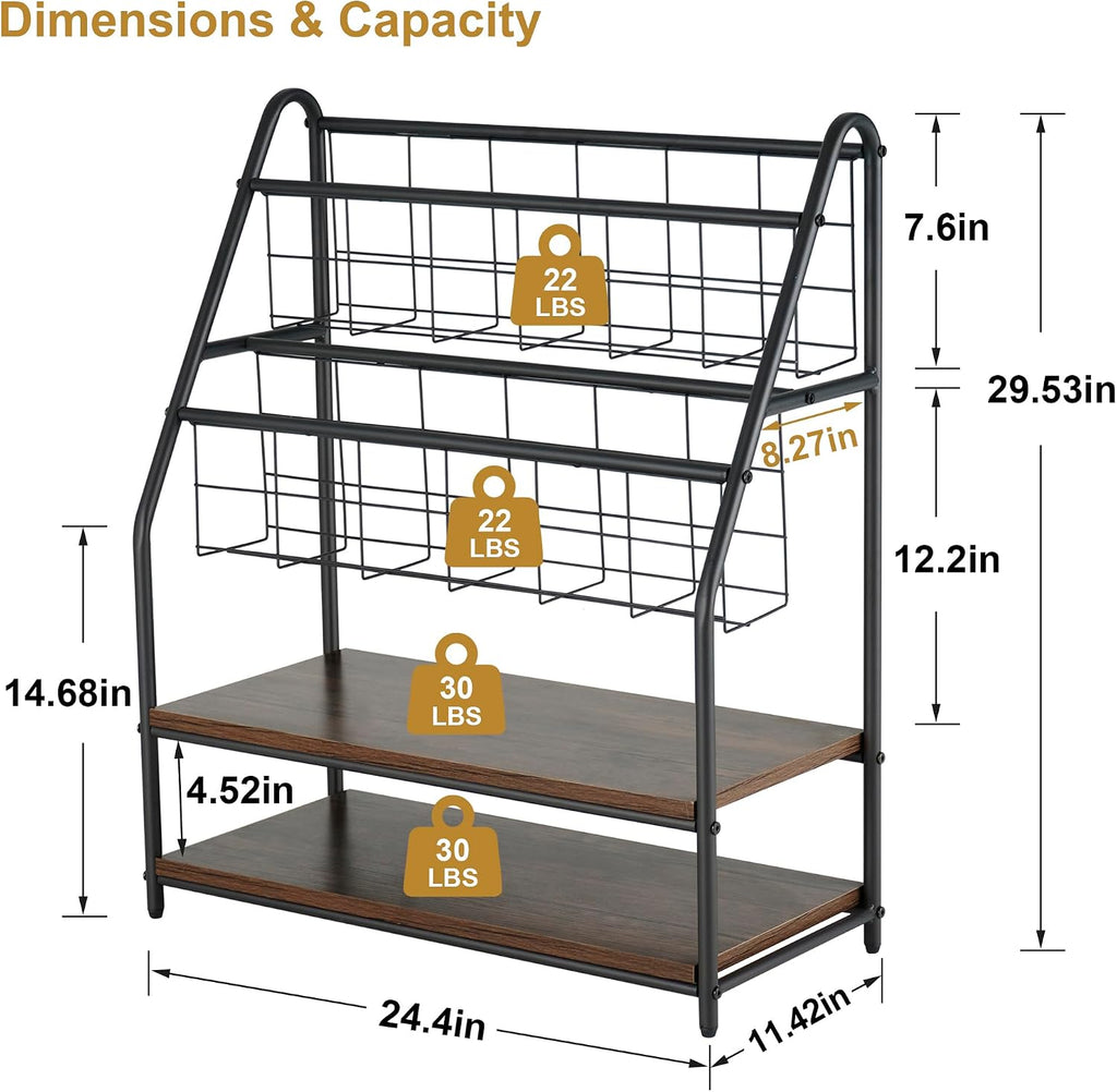 VECELO Kids Front Facing Book Shelf, 2 Tier Toddler Book Display Storage Rack, Metal Wood Freestanding Children Bookcase with Toy Organizer Bin Space for Nursery Playroom Bedroom Daycare