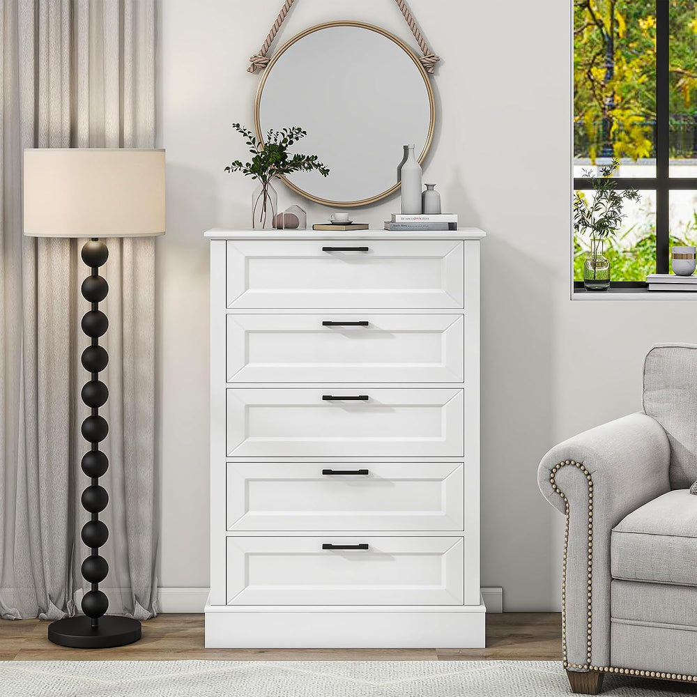 ZLWJGY White Dresser for Bedroom, Wood Dresser with 5 Drawers, Chest of Drawe...