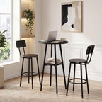 HOOBRO 3 Pieces Round Bar Height Table and Chairs Set, Round Dining Table Set, Pub Table and Chairs for Small Space, 2 Tier Kitchen Table and Bar Stools with Back, Black BB35BT01