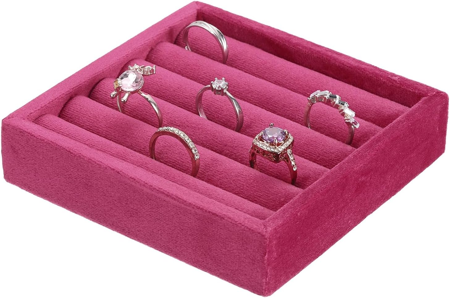 uxcell Stackable Jewelry Storage Tray, Jewelry Tray Drawer Organizer, Small Display Box for Earrings, Necklaces, Rings and Bracelets, Rose Red
