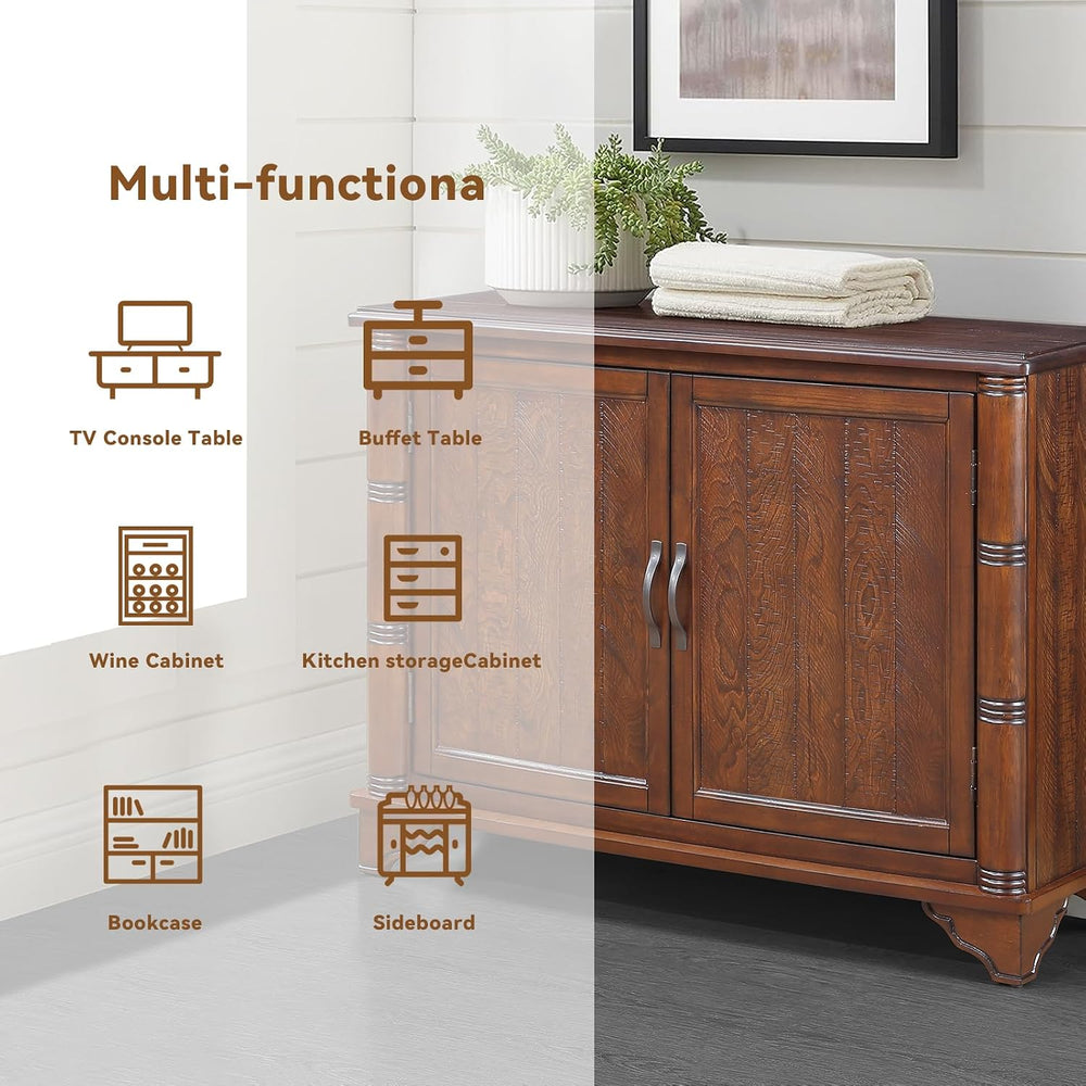 40" Sideboard Cabinet 2-Doors Solid Wood, Retro Buffet Cabinet with Stor...
