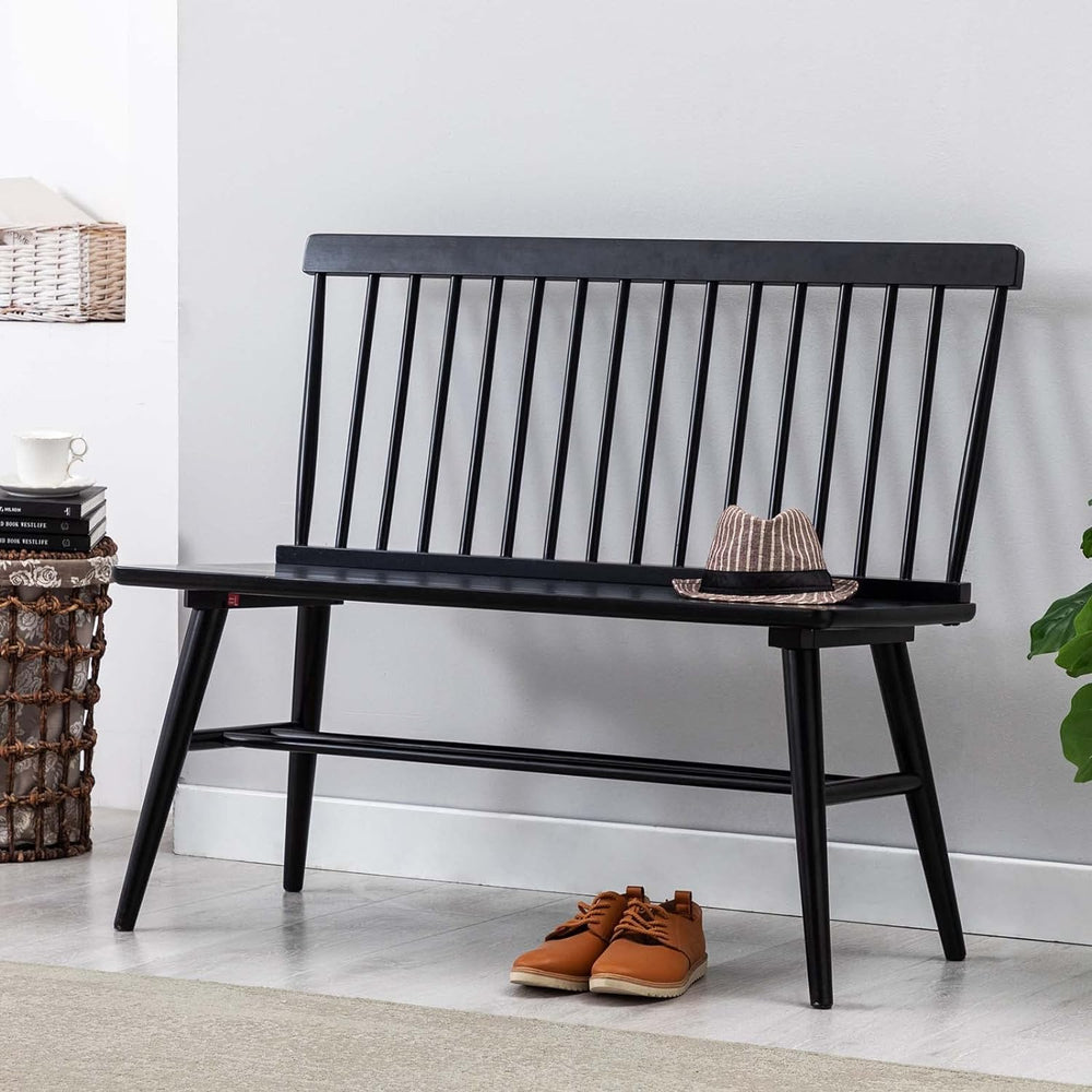 DUHOME Entryway Bench, Black Dining Bench with Spindle Back Farmhouse Wood Wi...
