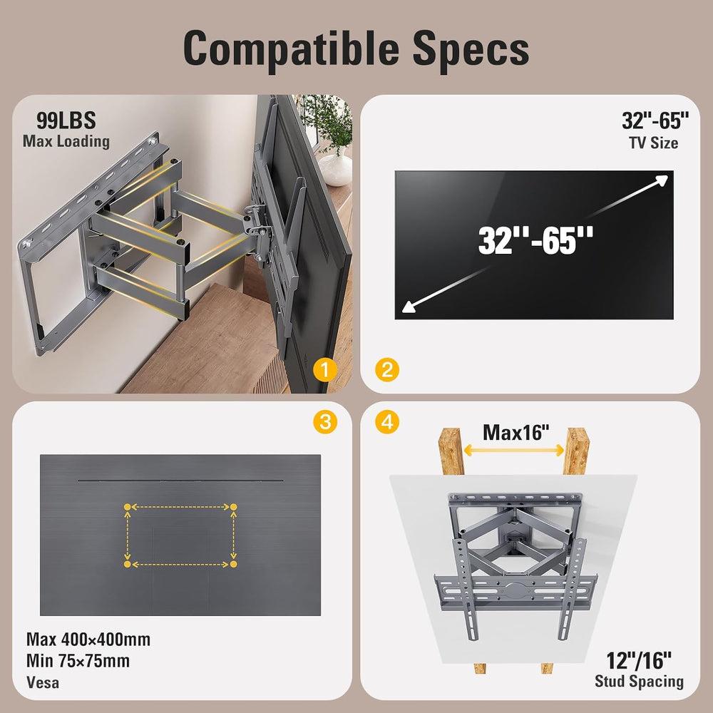 Mounting Dream Full Motion TV Wall Mount for 32-65 Inch TVs up to 132lbs | TV...