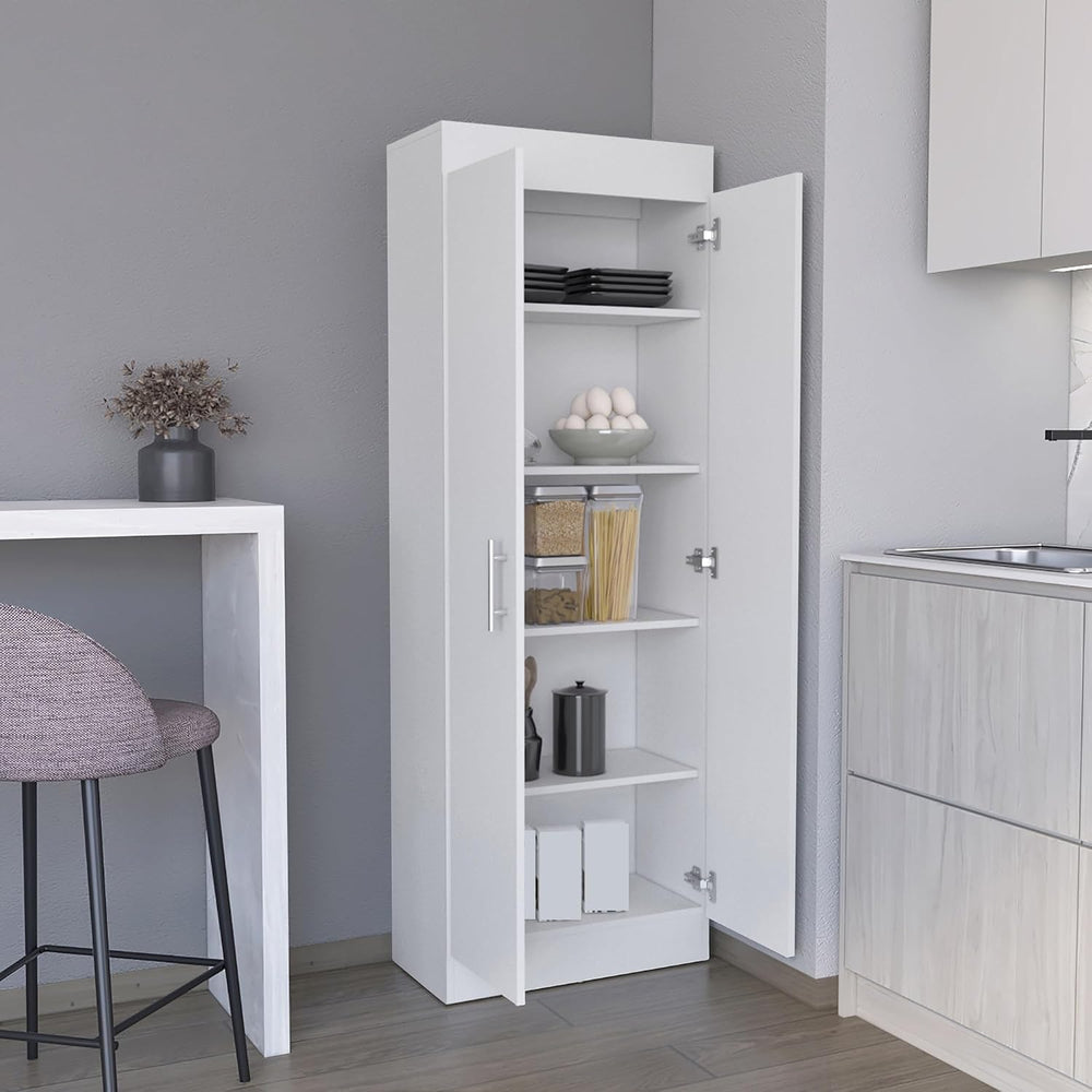 Contemporary Pantry Cabinet, Modern Storage Cabinet with 5 Internal Shelves a...