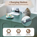 Bed Side Table Set of 2 with Charging Station, Mid Century Modern Nightstand with 2 Doors, Square End Table with Storage for Couch,Living Room, Sofa Side Table for Office,Dorm - Green
