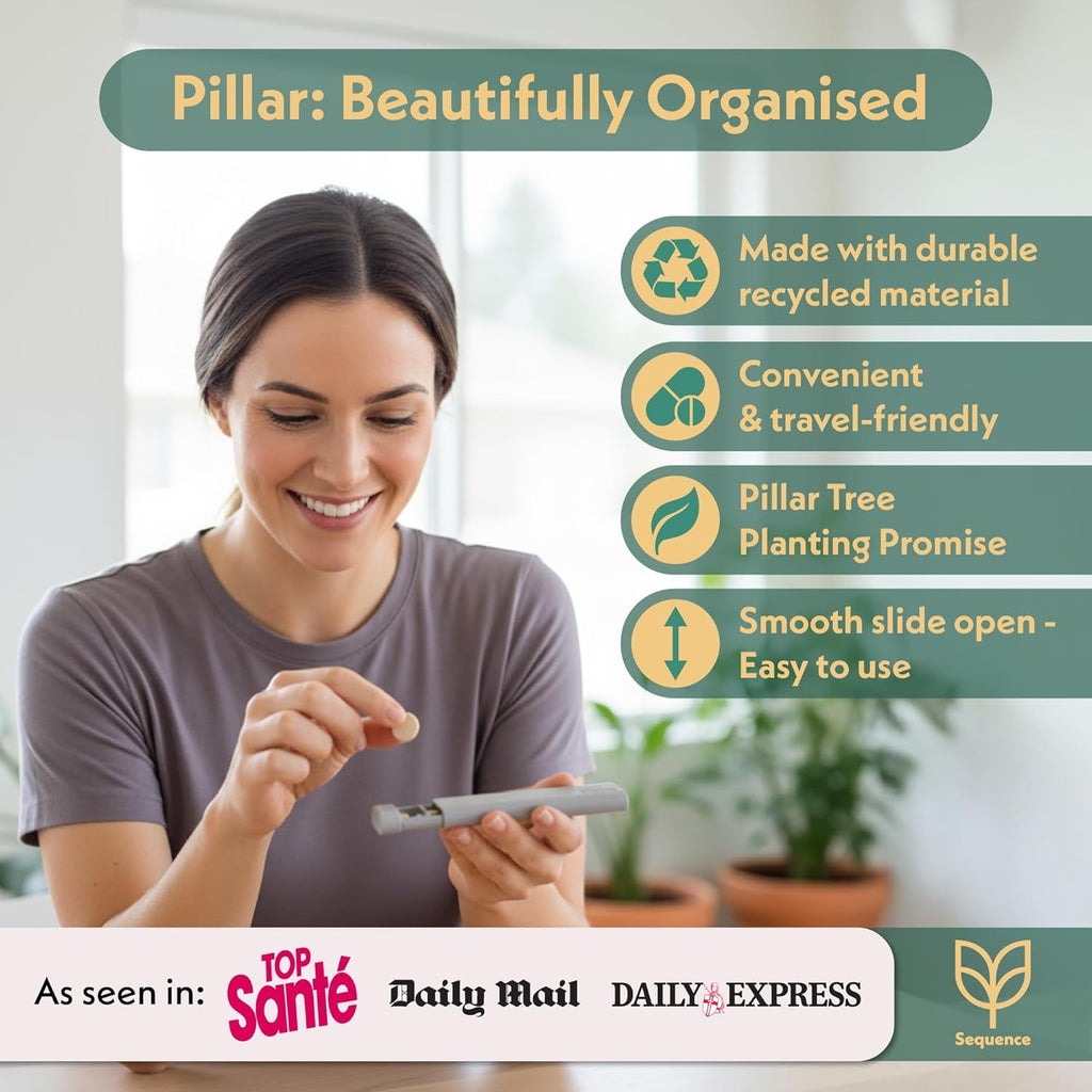 Pillar - 7-Day Pill Organizer | Weekly Medicine Pill Container Travel Box - Aesthetic Medication Holder - Stylish Travel Pill Case - Cute Small Medication Organizer 7 Day for Women (Lavender)