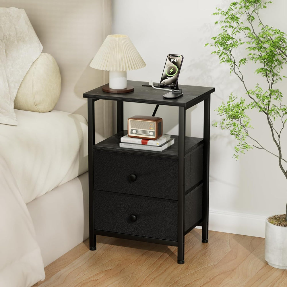 LOAKEKEL Night Stand, Small Nightstand with Charging Station | Bedside Table ...