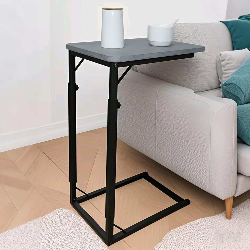 C-Shaped End Table for Couch, Adjustable Sofa Side Table with Sturdy Metal Fr...