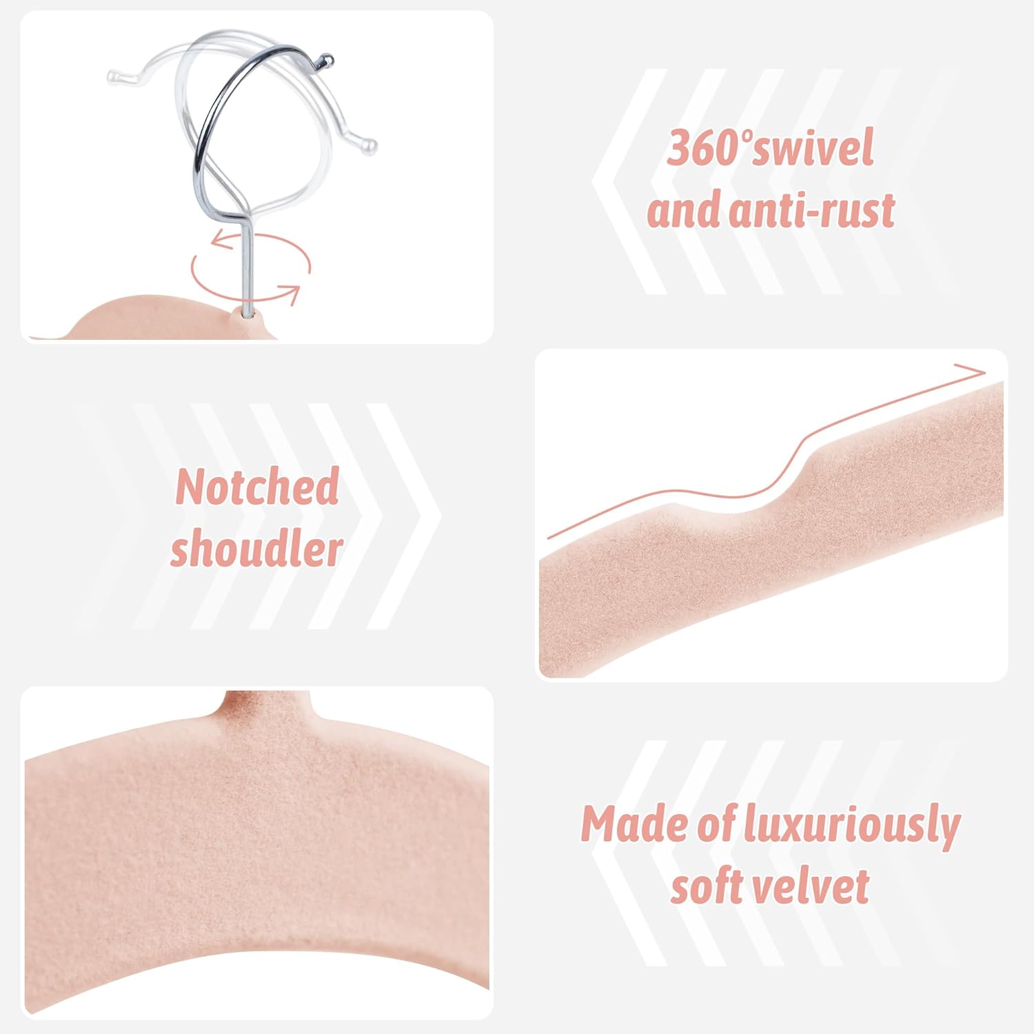Premium Velvet Shirt Hangers 50 Pack, Non-Slip 360° Swivel Hook Space-Saving Felt Hanger, Slim Flocked Hangers for Blouses, Strappy Dresses, Tank Tops(Pink)