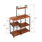 Excited Work Kitchen Baker's Rack Utility Storage Shelf Microwave Oven Stand 3-Tier+4-Tier Coffee Bar Table with Wire Basket and 5 S-Shape Hooksfor Spice Rack, Metal Frame, Black