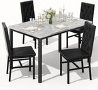 Hooseng Dining Table Set for 4, Faux Marble Small Kitchen Table Chairs Set of 4 with Luxurious Button Tufted Dinner Chairs for Kitchen and Dining (Gray)