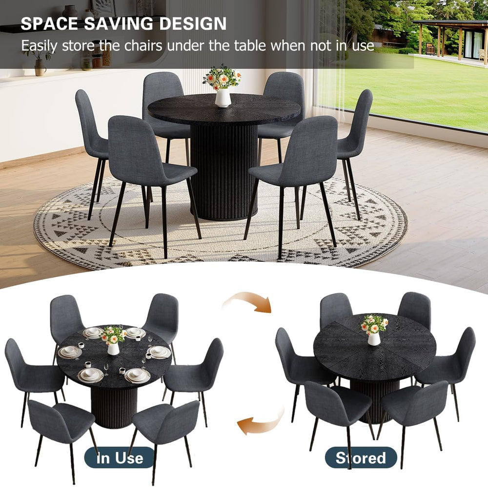 Round Dining Table Set for 6, Black Kitchen Table Set for 6 with 42''...