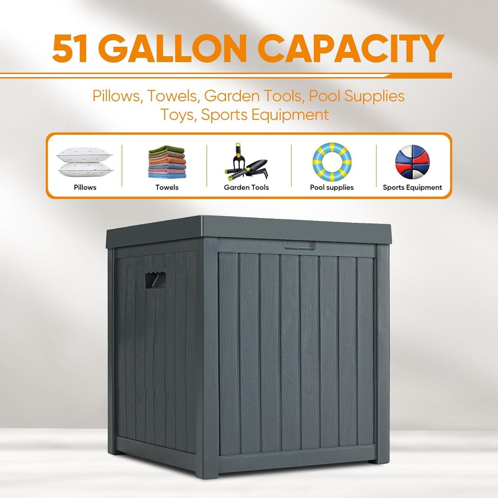 ZYJOYY 51 Gallon Resin Deck Box, Outdoor Storage Box Waterproof for Patio, Garden, Pool, and Deck, Storage Solution for Cushions, Tools, Delivery Packages, Grey