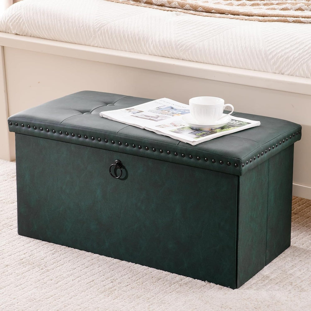 oakvivo Folding Storage Ottoman Bench, Leather Foot Rest Stools with Rivet De...