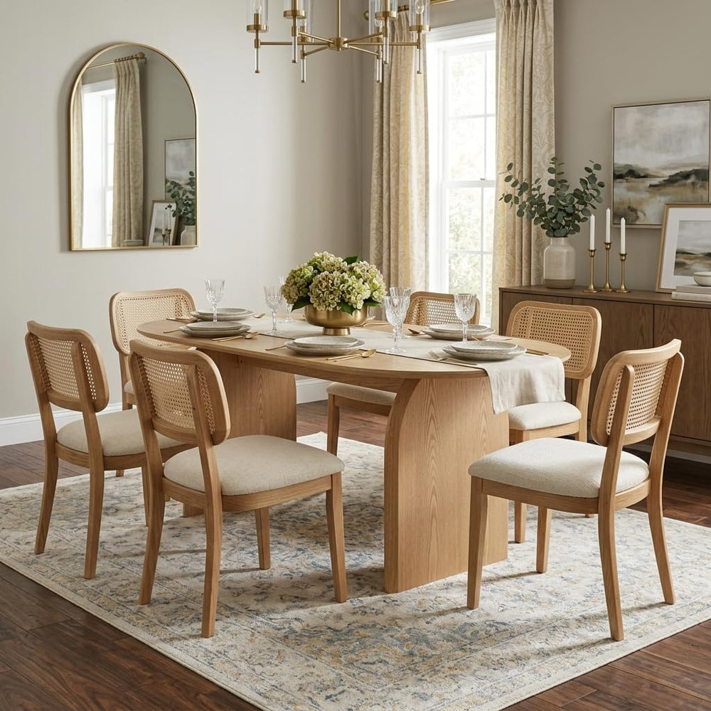 70" Farmhouse Oval Dining Table, Heavy-Duty Wood Dining Room Table for 4...