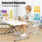 Adjustable Folding Table – 30" x 20" Foldable Desk with 5 Height Settings (18", 25", 29"), Lightweight Small Table for Camping, Outdoor, Indoor, Bedside Use, Portable White Granite Table