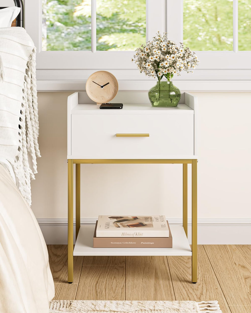 Nightstand,3-Tier Modern Night Stand,Bedside Table with Storage Drawer and Sh...