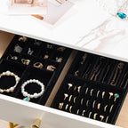 ProCase Stackable Jewelry Organizer Trays for Drawers, Jewelry Drawer Inserts Container Display Case Storage for Earring Necklace Rings Bracelet with Removable Dividers -Allblack, 2 Layers