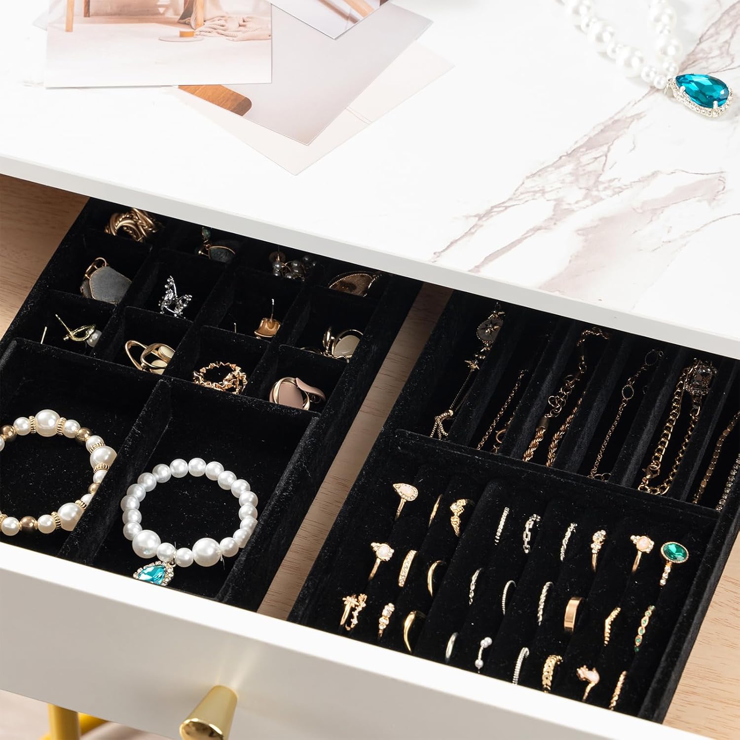 ProCase Stackable Jewelry Organizer Trays for Drawers, Jewelry Drawer Inserts Container Display Case Storage for Earring Necklace Rings Bracelet with Removable Dividers -Allblack, 2 Layers