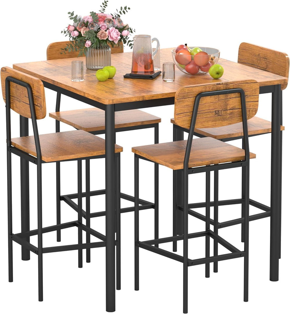 Kitchen Table and Chairs of 4, 5 Piece Dining Table Set, Sturdy Industrial Sp...