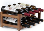 Bamboo Wine Rack, Walnut Finish 2-Tier Freestanding Storage Shelf, Holds 8 Bottles, Space Saving Countertop Cabinet Organizer for Basement, Kitchen, Pantry, Dining Room, Bar