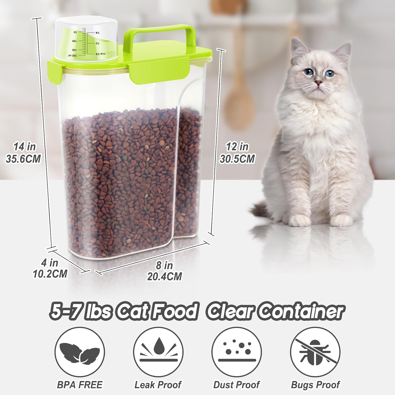 5 LBS/6Qt Pet Storage Container Portable with Upgraded Large Spout and Cup, Plastic Dog Cat Food Dispenser for Small Animal Kibble, Bird Seed, Oatmeal, Rice, Flour, Brown Sugart-2 Pack Sunshine Green