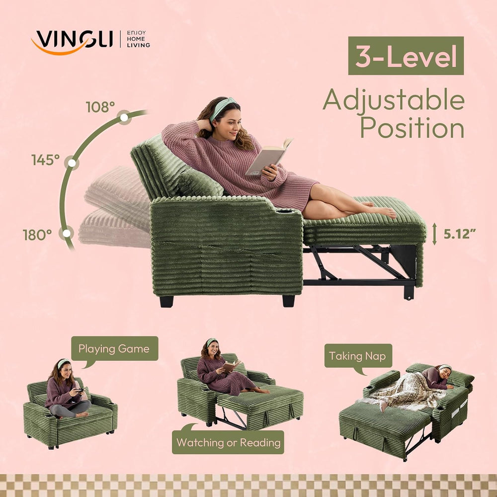 VINGLI Green Futon Sofa Bed Convertible Loveseat Sleeper Sofa Couch, Corduroy...