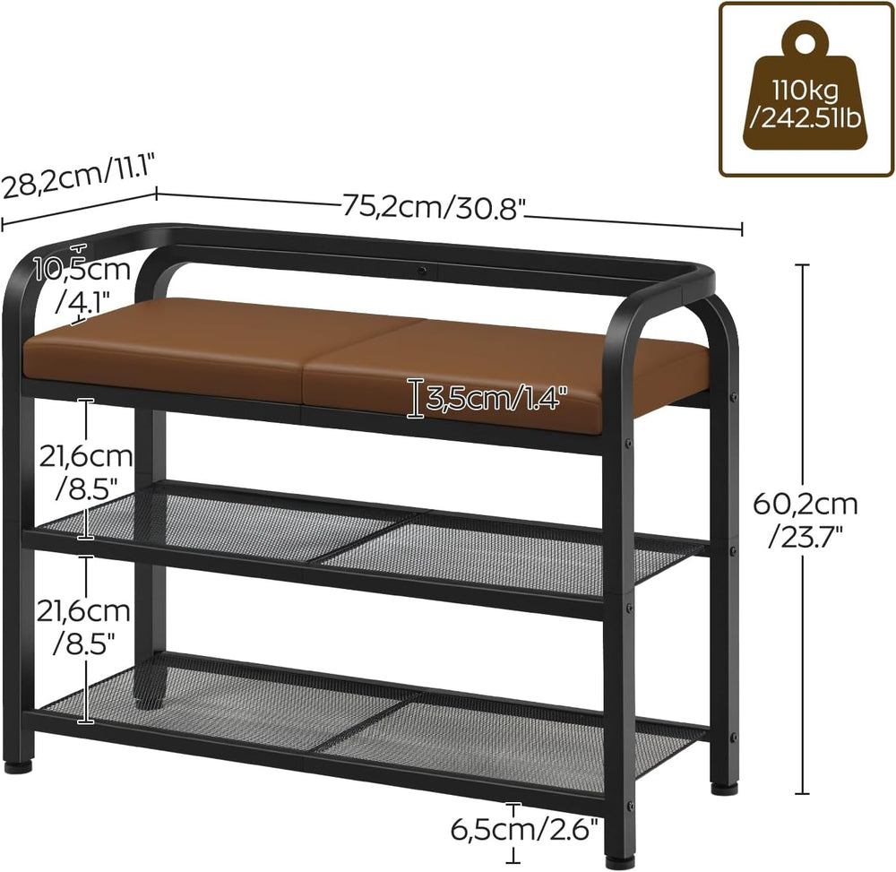 YATINEY Shoe Bench with Backrest, Entryway Bench, 2-Tier Shoe Rack with PU Pa...