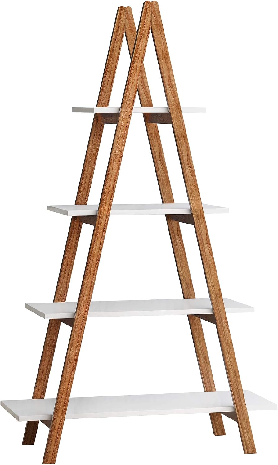 4 Tier Ladder Shelf, Industrial Bookshelf A-Shaped Bookcase, Ladder Bookshelf, Freestanding Storage Organizer Display Shelf, Multipurpose Storage Shelves Rack for Living Room Bedroom Home Office