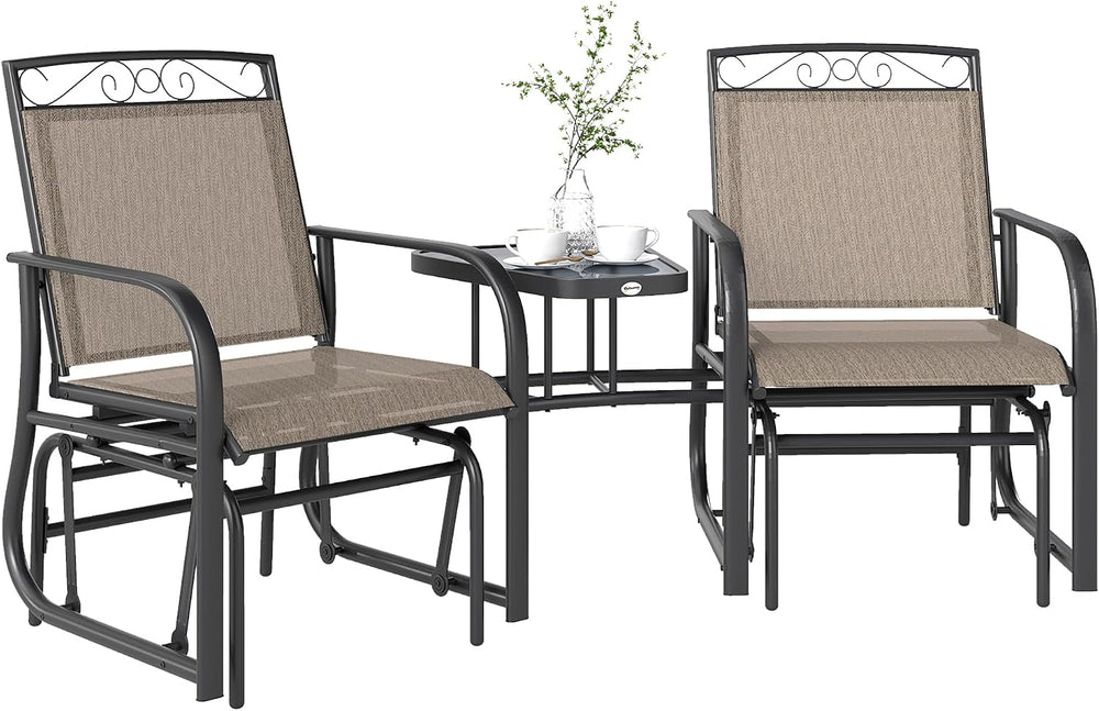 Outsunny Outdoor Glider Chairs with Coffee Table Patio 2-Seat Brown | Rocking...