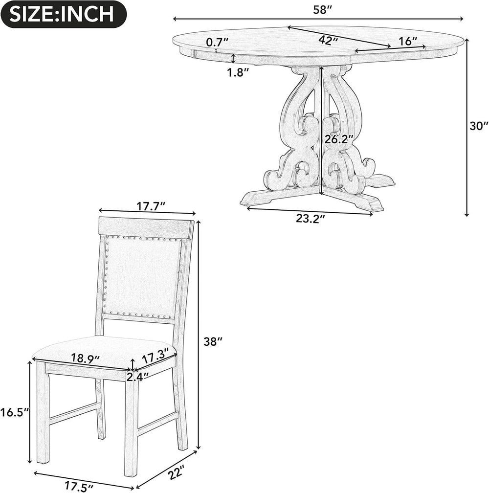Extendable Dining Table Set for 4-6, Farmhouse Kitchen Table Set with Extenda...