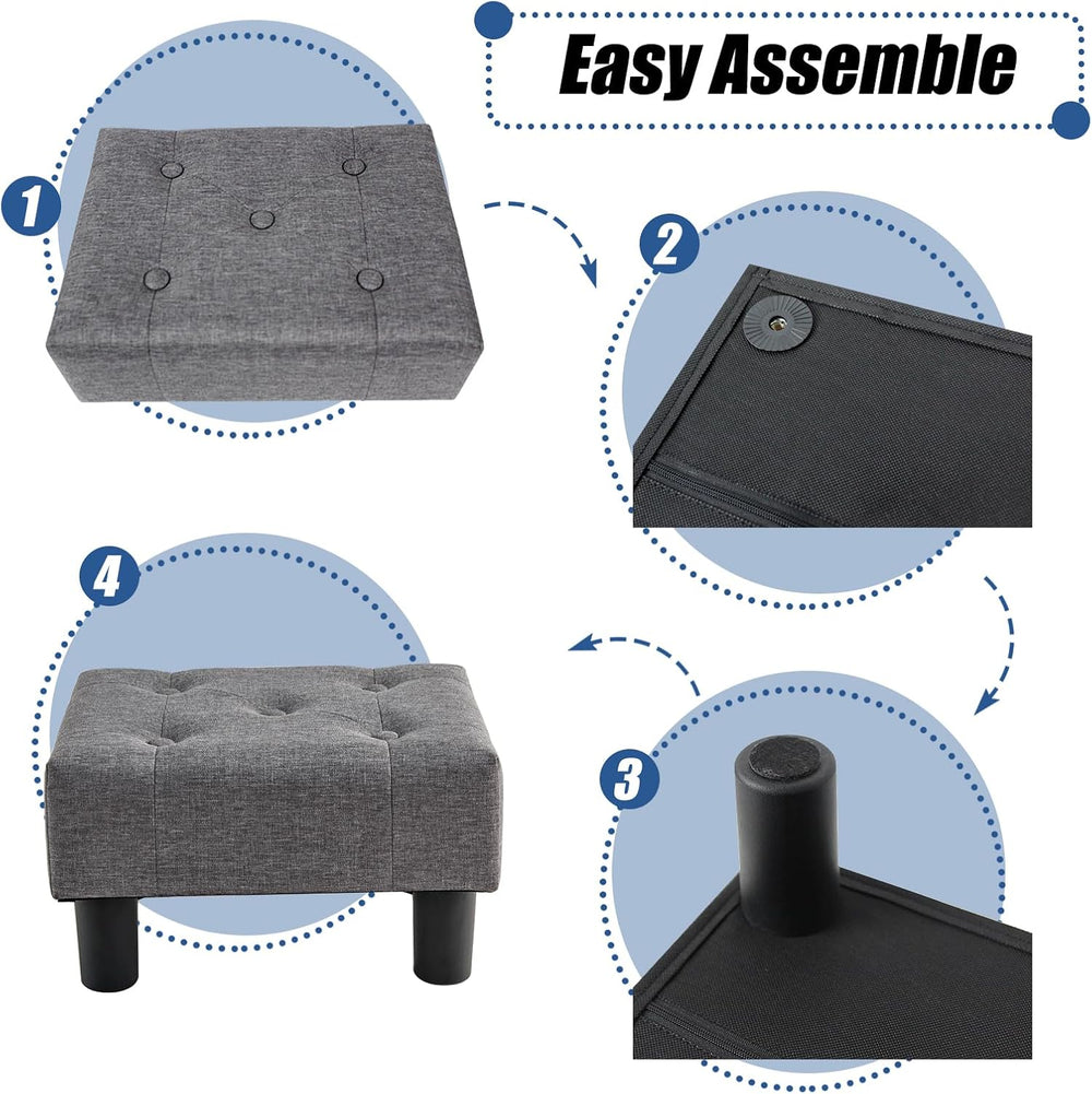BRIAN & DANY Small Foot Stool, Linen Foot Stools with Legs, Stable Small ...