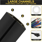 MYFAMIREA 6.5FT Floor Cord Cover Heavy Duty Cable Cover Protector 3 Channels Extension PVC Floor Wire Cover Outdoor Cord Hider Management Cord Cover for Wire on Floor for Home Office Outdoor, Black