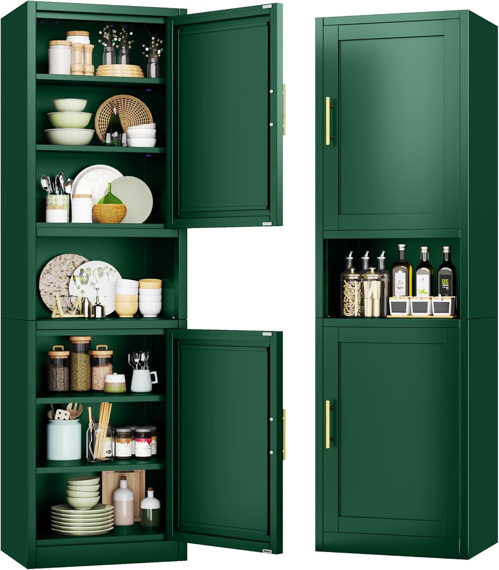 Tokawa 67" Tall Pantry Cabinet, Kitchen Metal Storage Cabinet with Breat...