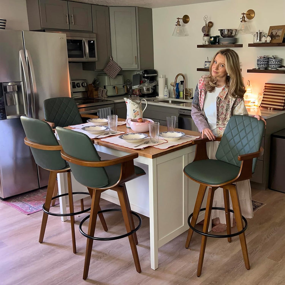 Swivel Counter Stools, Mid Century Modern Counterstools with Walnut Finish