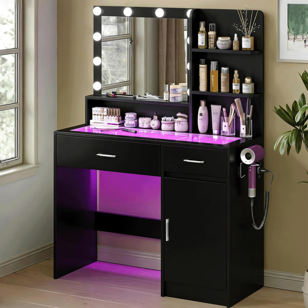 Vanity Desk with Mirror & 10 Lights,Modern Makeup Desk with 2 Drawers,3 L...