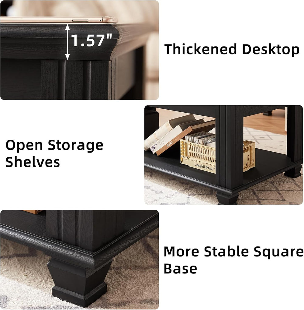 SAVOR LIFE Farmhouse Coffee Table Set of 3, Black | Rustic Wood 3 Piece Coffe...
