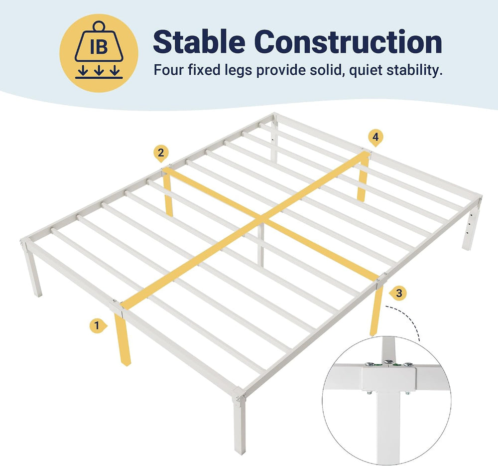 Allewie Queen Bed Frame, 14 inch Metal Beds with Storage Space, White