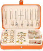 LANDICI Small Jewelry Box for Women Girls, PU Leather Travel Jewelry Case, Portable Jewelry Organizer Storage Holder Display for Ring Earrings Necklace Bracelet Bangle Men Kids Gift, Orange