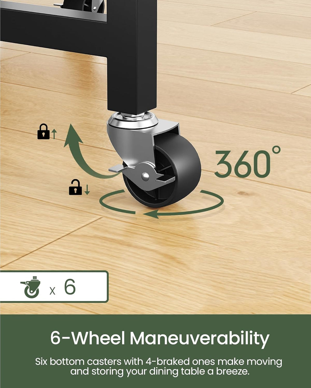 CHOEZON Folding Dining Table, Kitchen Table with 6 Wheels, Folding Round Tabl...