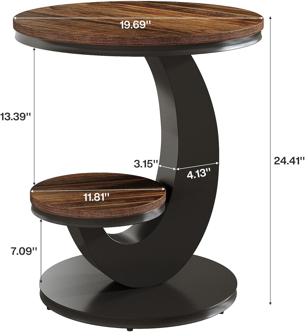 Tribesigns Round End Table, 2 Tiers Side Table with Storage Shelf, Sofa Side ...