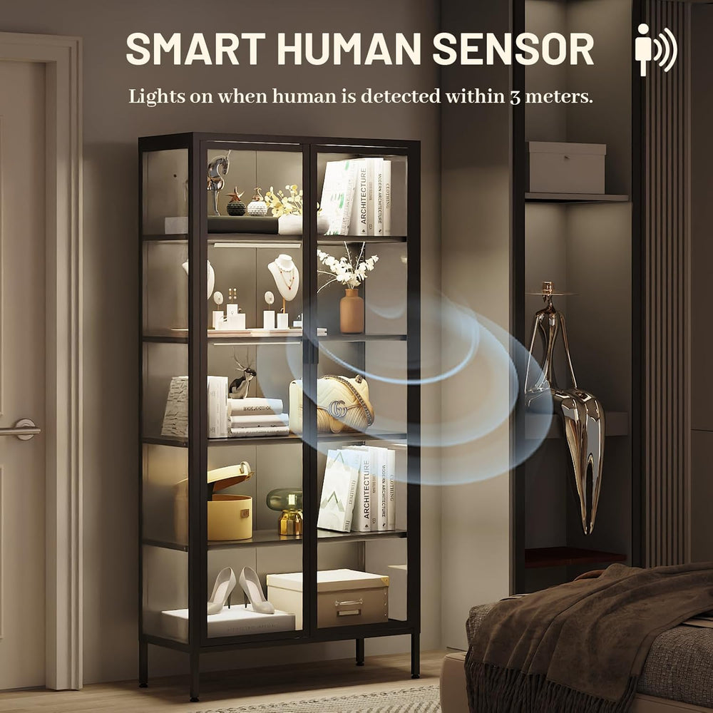 71" H Display Cabinet with Glass Doors,Display Case with LED Sensor Ligh...