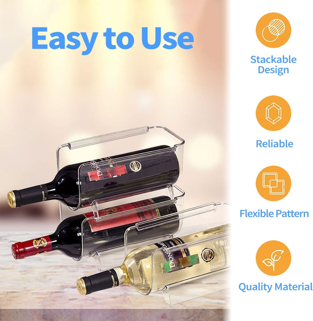 Sutekus 6 Pack Stackable Wine Rack Wine Holder Water Bottle Holder Plastic Counter Top Storage Organizer for Fridge, Cabinet, Pantry, Kitchen